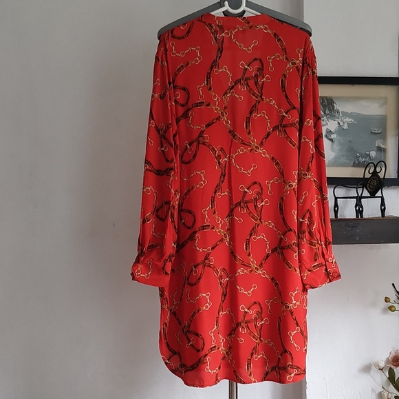 Zara Red Chain print shirt Dress - Picture 9 of 12